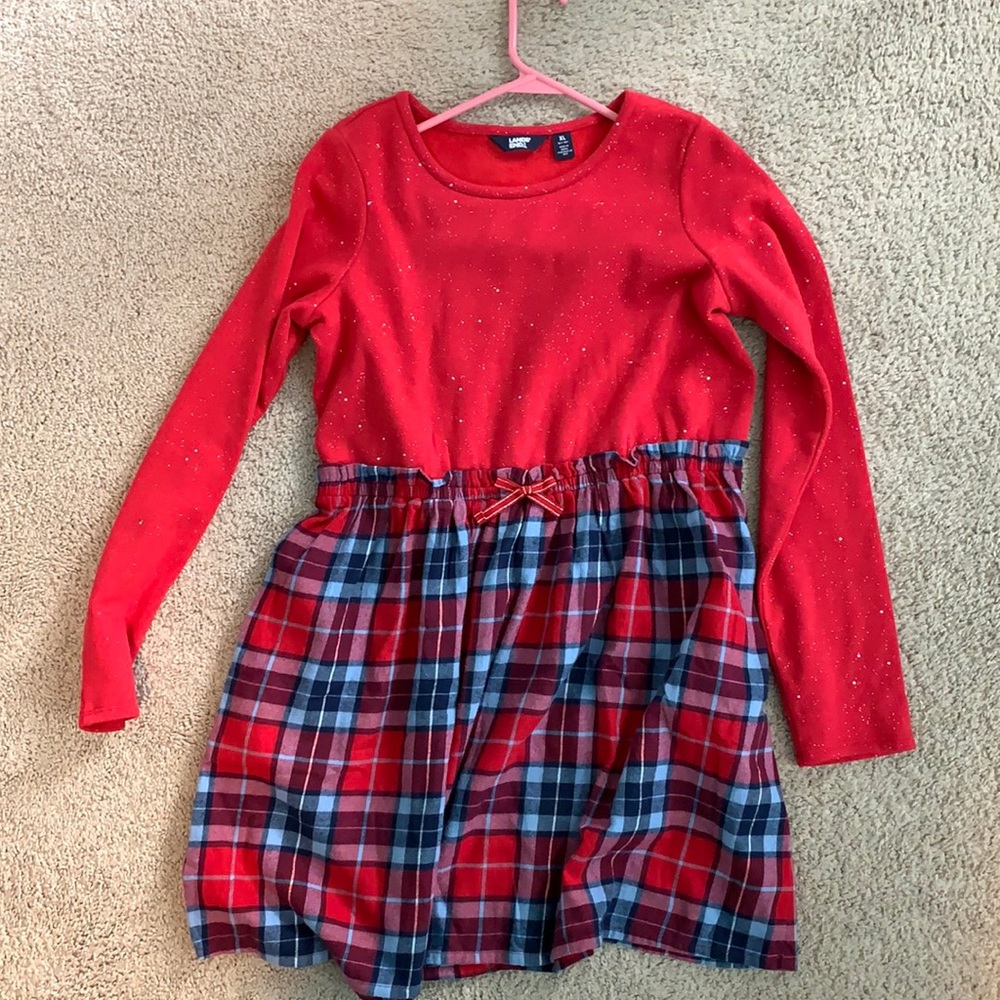 New without tags Lands End long sleeve sparkle and plaid dress 14-16 Plus
